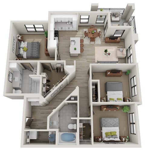 Floor plan for 3 beds, 2 baths, 1394 sqft